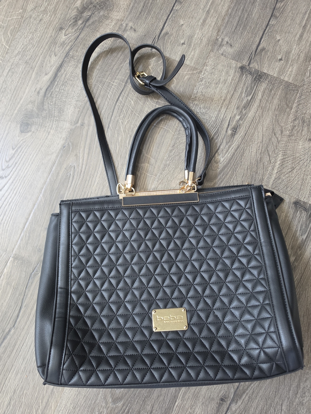 bebe Black Quilted Satchel with Gold Accents - Picture 1 of 2